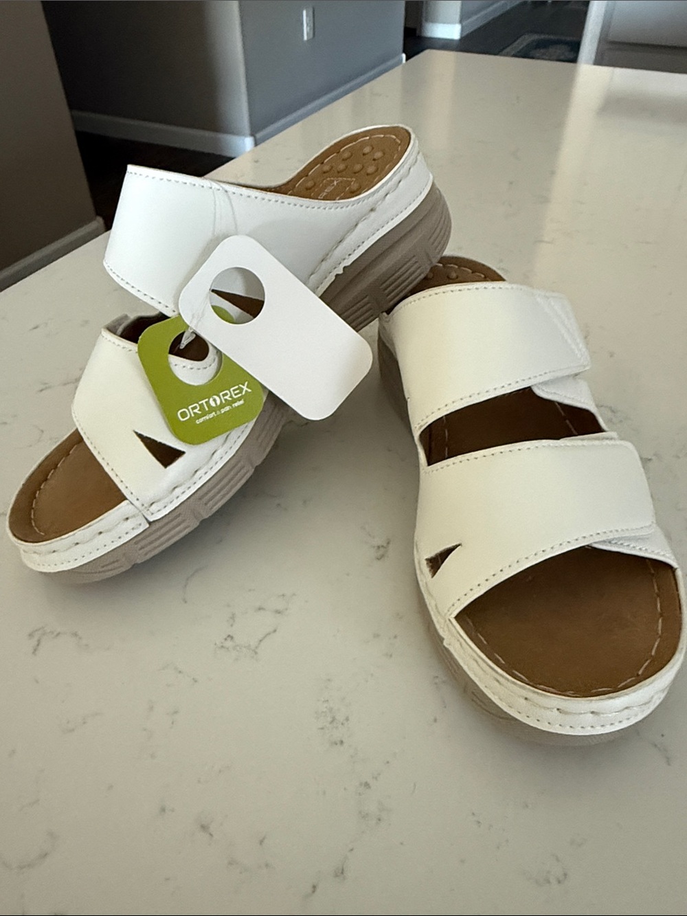 White Leather Slide Mules with Cushioned Footbed